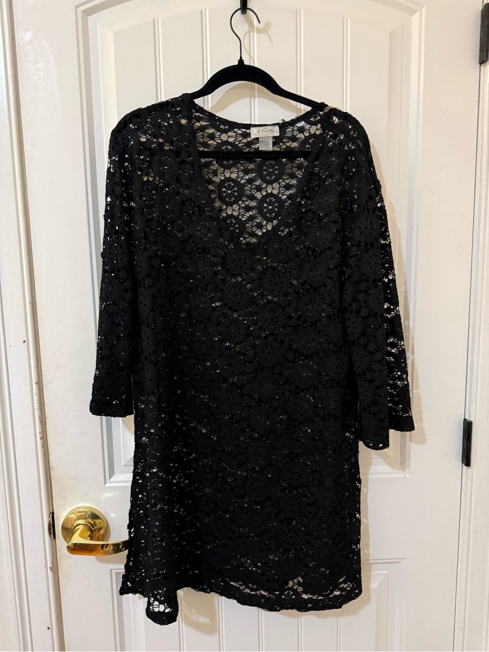 Black Crochet V-Neck Swim Coverup by Island Soul